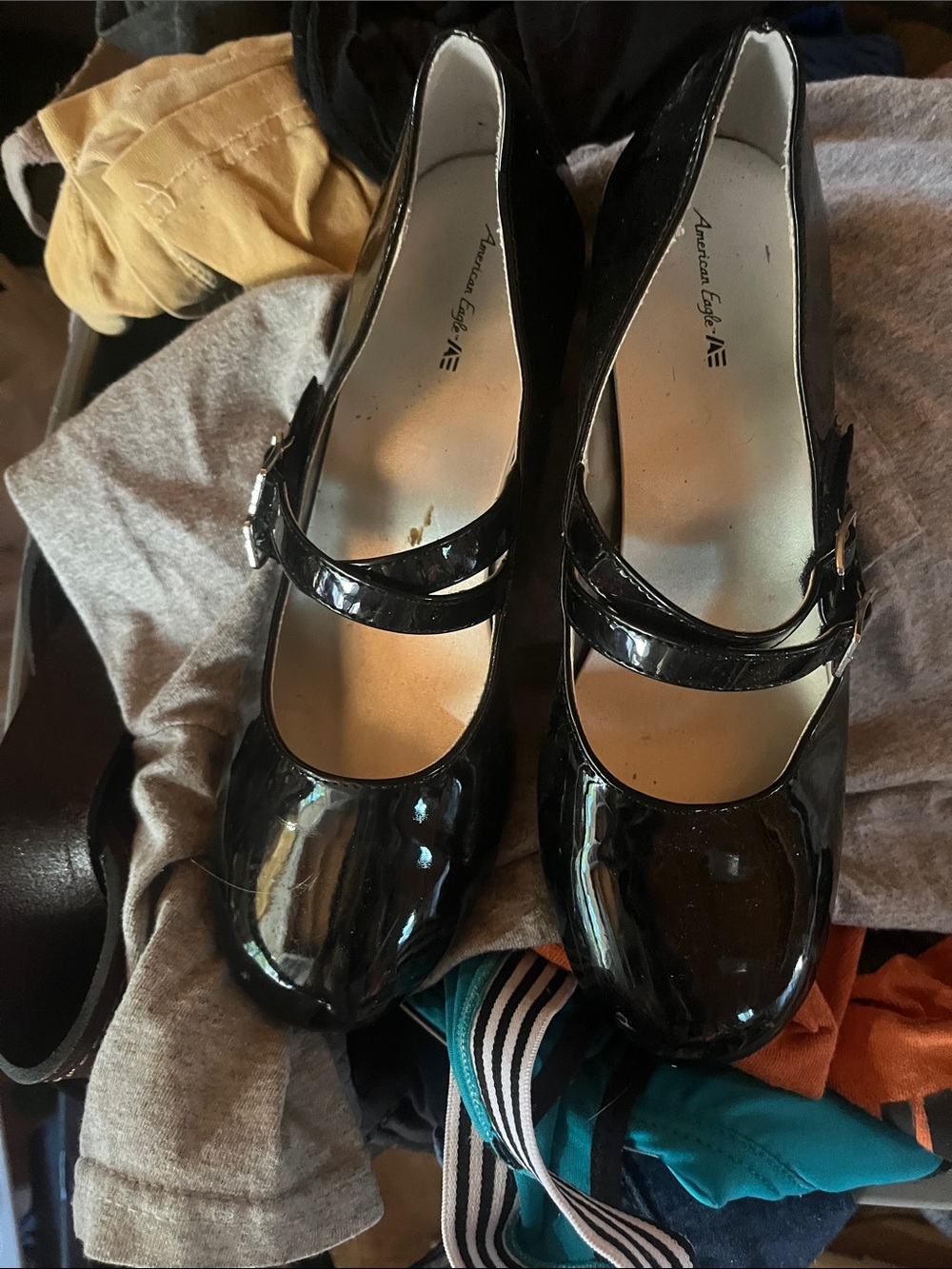 American Eagle Outfitters Black Patent Mary Jane Flats with Buckle Strap